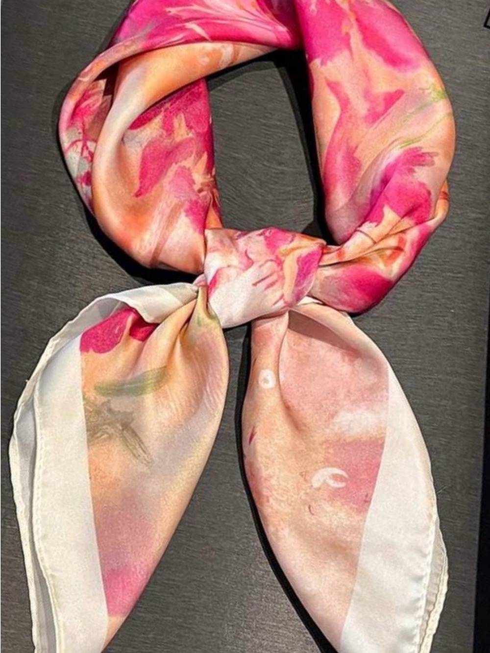 Pink Floral Satin Square Scarf | Silky Hair, Neck & Handbag Scarf